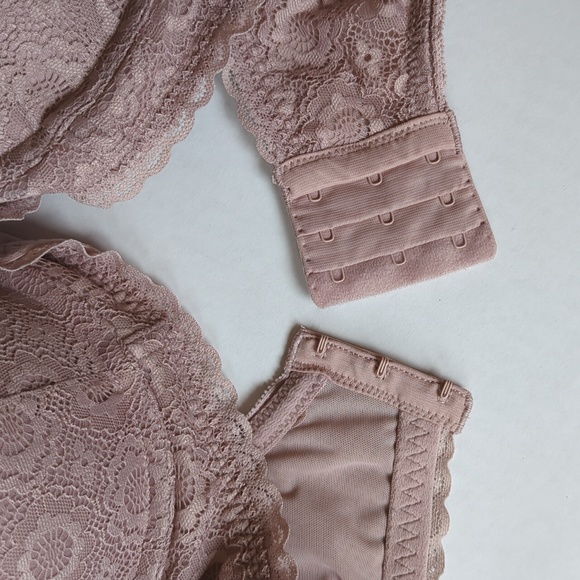 Aerie Real Happy Plunge Crochet Lace Underwire Bra 36D Pink Tan Purple - Picture 4 of 16